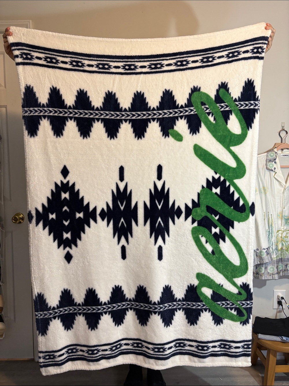 Aerie Plush Fleece Holiday Throw Blanket Southwestern Geometric Sweater Print
